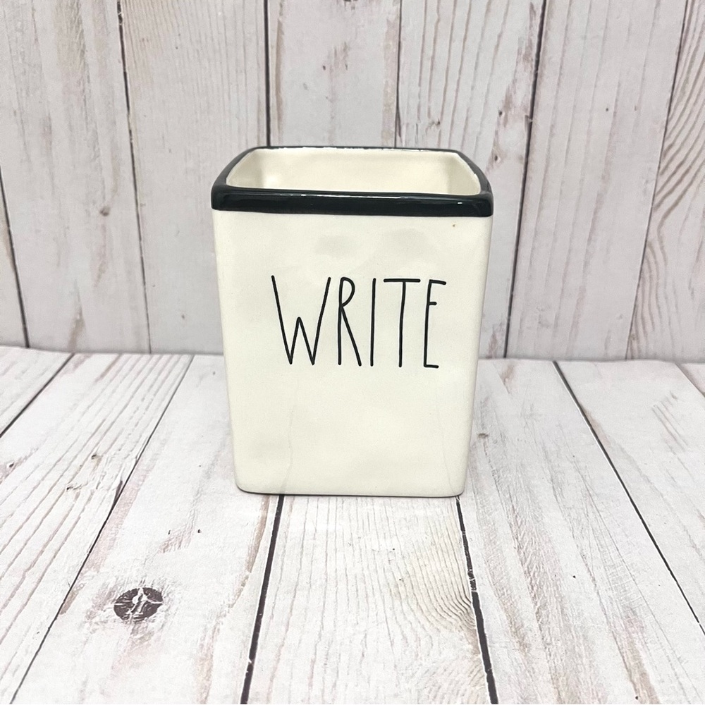 Rae Dunn Artisan Collection White Ceramic “Write” Pencil Pen Holder